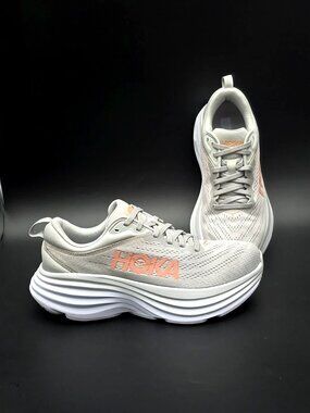 Hoka One One Bondi 8 Gray Running Athletic Jogging Sneakers Shoes Women's Size 8